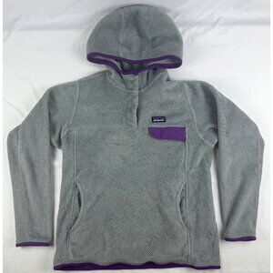 Patagonia M Gray Purple Retool Fleece Pullover Hoodie Hooded Sweatshirt‎